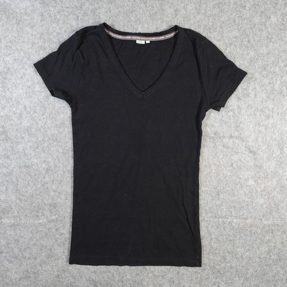 Anthropologie Top Womens Small Saturday Sunday V Neck Tee Black Casual Knit